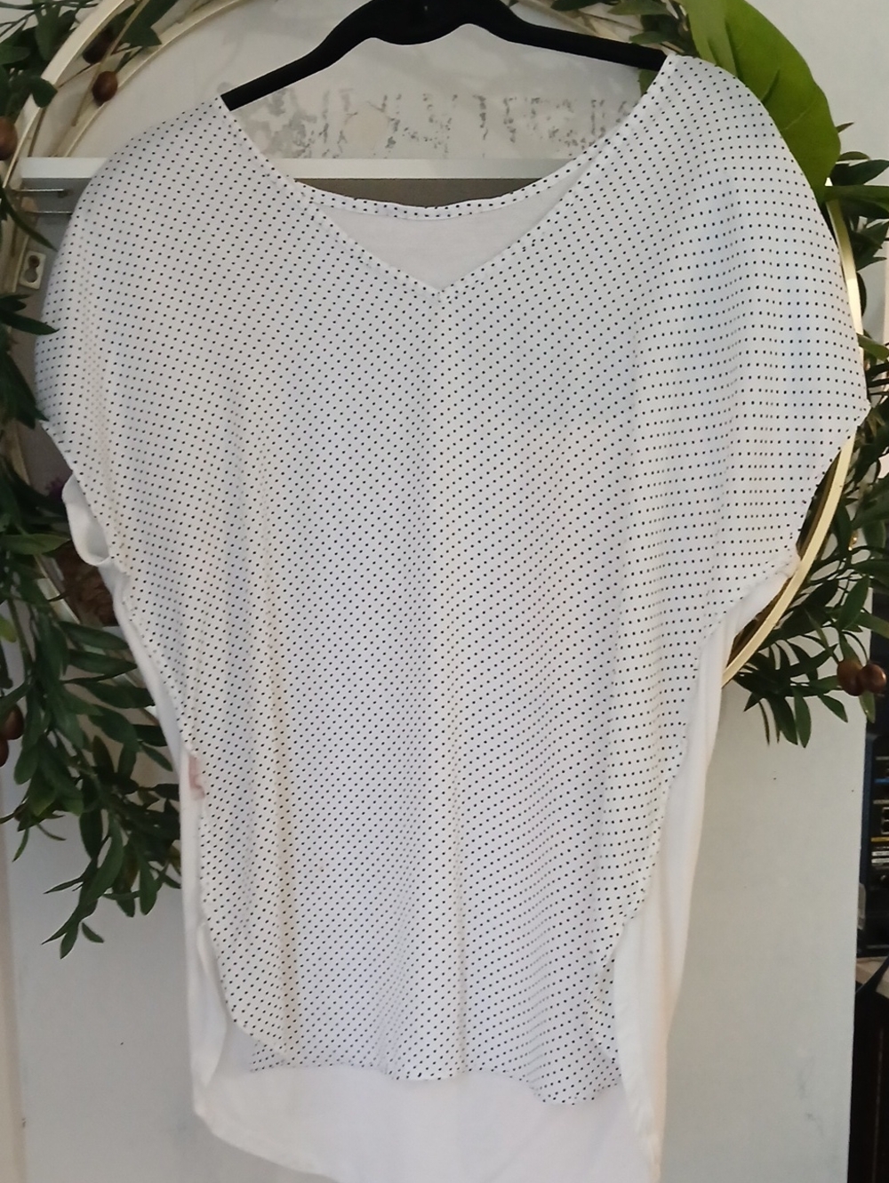 Philosophy White Blouse with Black Polka Trim